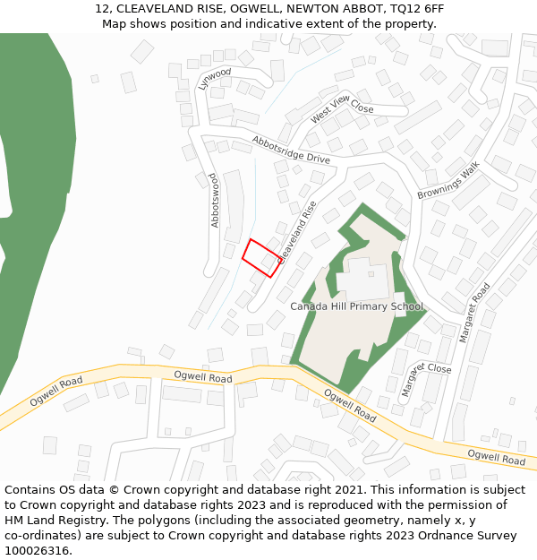 12, CLEAVELAND RISE, OGWELL, NEWTON ABBOT, TQ12 6FF: Location map and indicative extent of plot