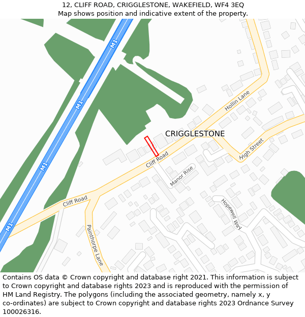 12, CLIFF ROAD, CRIGGLESTONE, WAKEFIELD, WF4 3EQ: Location map and indicative extent of plot
