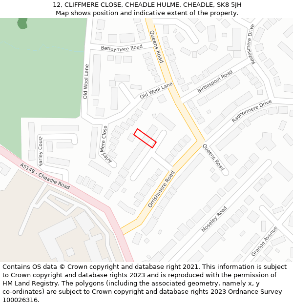 12, CLIFFMERE CLOSE, CHEADLE HULME, CHEADLE, SK8 5JH: Location map and indicative extent of plot