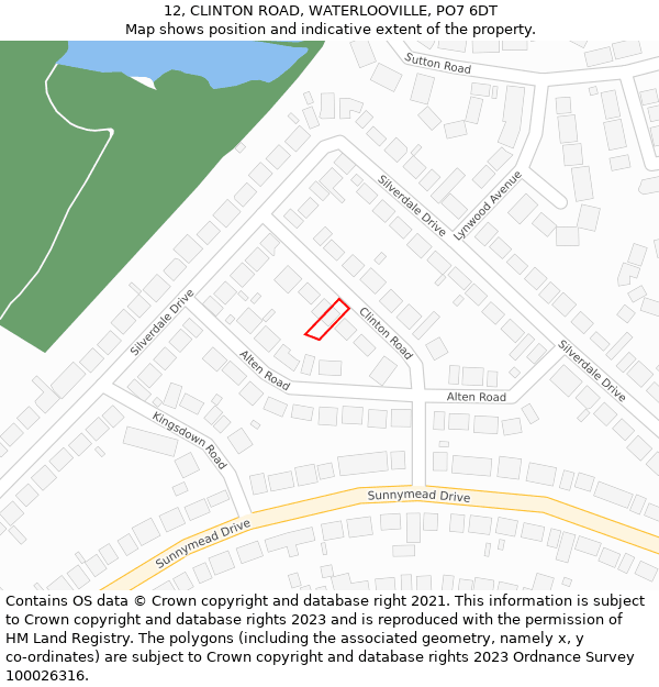 12, CLINTON ROAD, WATERLOOVILLE, PO7 6DT: Location map and indicative extent of plot