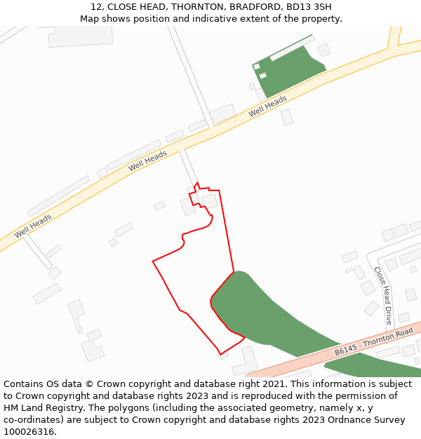 12, CLOSE HEAD, THORNTON, BRADFORD, BD13 3SH: Location map and indicative extent of plot