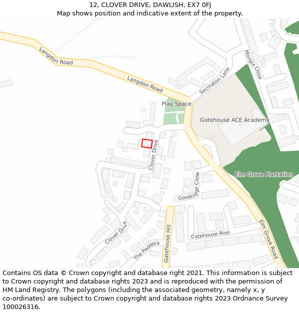 12, CLOVER DRIVE, DAWLISH, EX7 0FJ: Location map and indicative extent of plot
