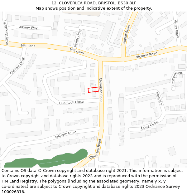 12, CLOVERLEA ROAD, BRISTOL, BS30 8LF: Location map and indicative extent of plot