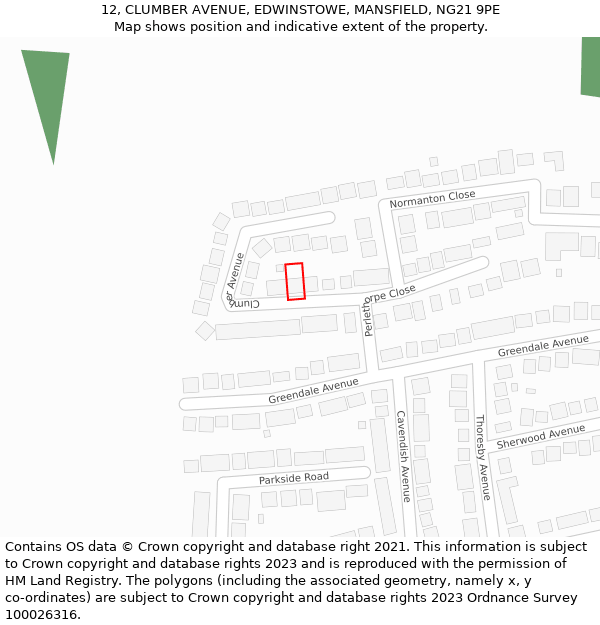12, CLUMBER AVENUE, EDWINSTOWE, MANSFIELD, NG21 9PE: Location map and indicative extent of plot