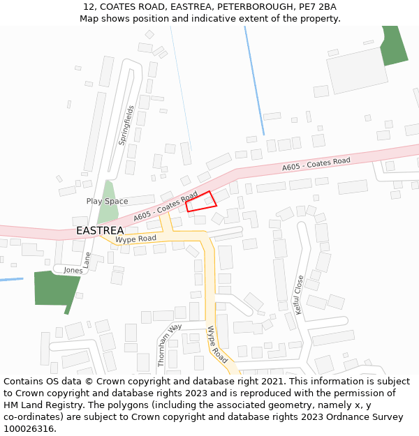 12, COATES ROAD, EASTREA, PETERBOROUGH, PE7 2BA: Location map and indicative extent of plot