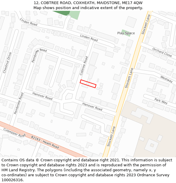 12, COBTREE ROAD, COXHEATH, MAIDSTONE, ME17 4QW: Location map and indicative extent of plot