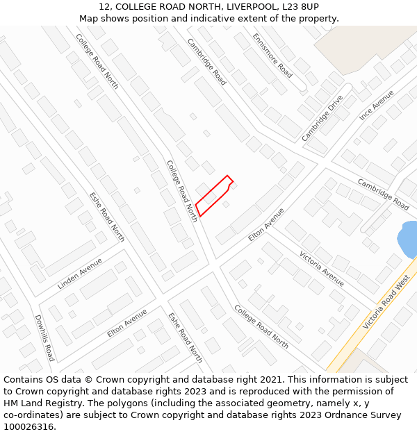 12, COLLEGE ROAD NORTH, LIVERPOOL, L23 8UP: Location map and indicative extent of plot