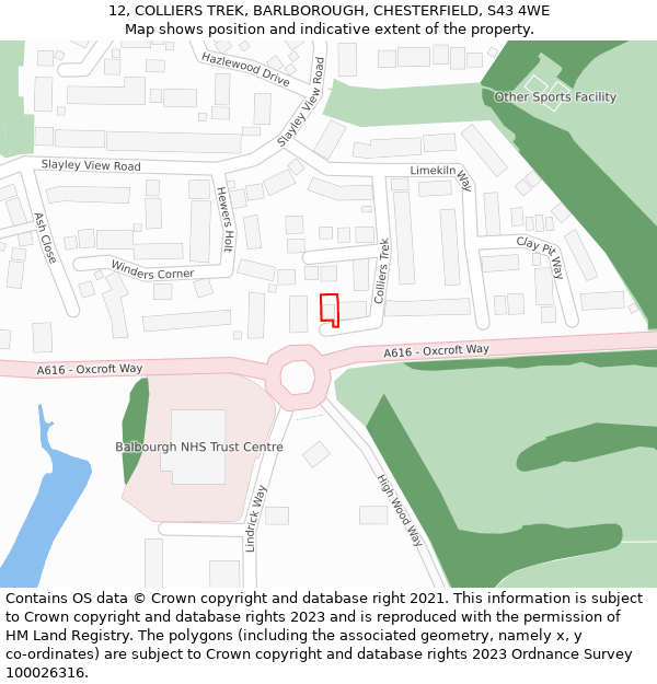 12, COLLIERS TREK, BARLBOROUGH, CHESTERFIELD, S43 4WE: Location map and indicative extent of plot