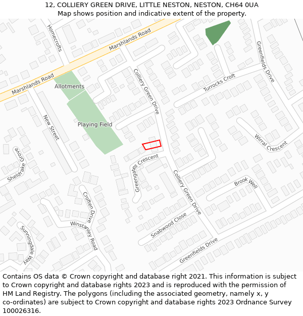 12, COLLIERY GREEN DRIVE, LITTLE NESTON, NESTON, CH64 0UA: Location map and indicative extent of plot