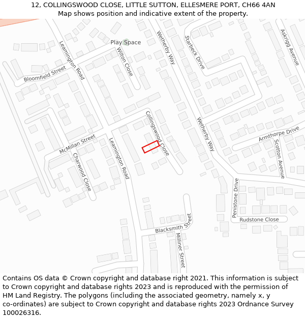 12, COLLINGSWOOD CLOSE, LITTLE SUTTON, ELLESMERE PORT, CH66 4AN: Location map and indicative extent of plot
