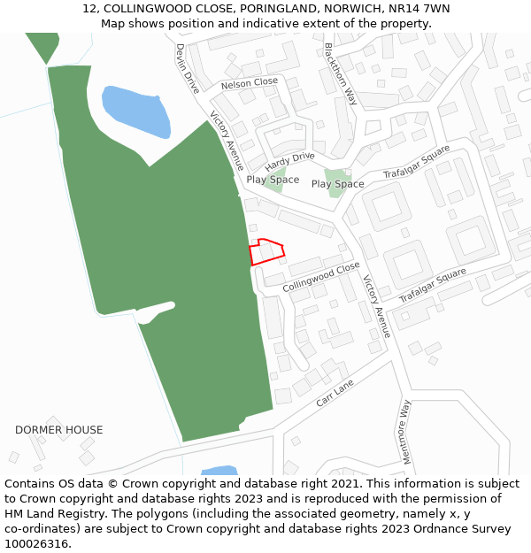12, COLLINGWOOD CLOSE, PORINGLAND, NORWICH, NR14 7WN: Location map and indicative extent of plot