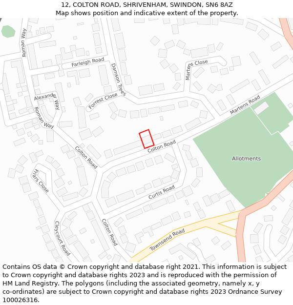 12, COLTON ROAD, SHRIVENHAM, SWINDON, SN6 8AZ: Location map and indicative extent of plot