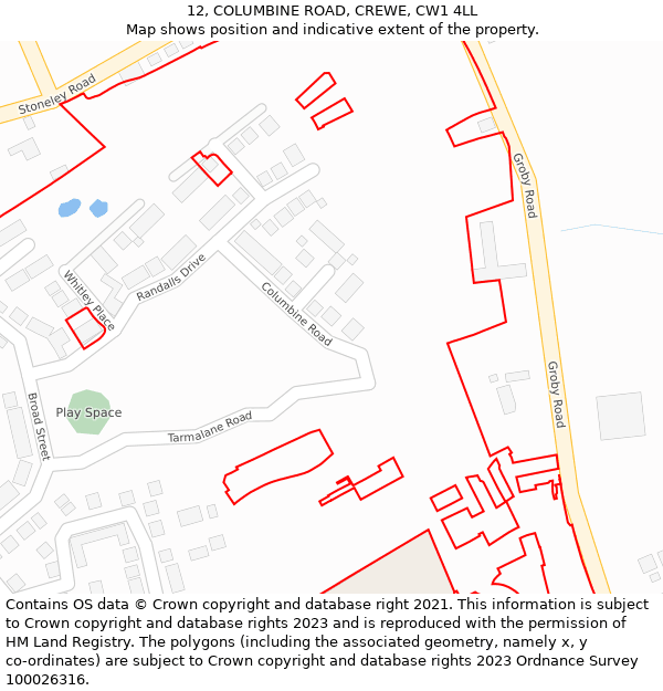 12, COLUMBINE ROAD, CREWE, CW1 4LL: Location map and indicative extent of plot