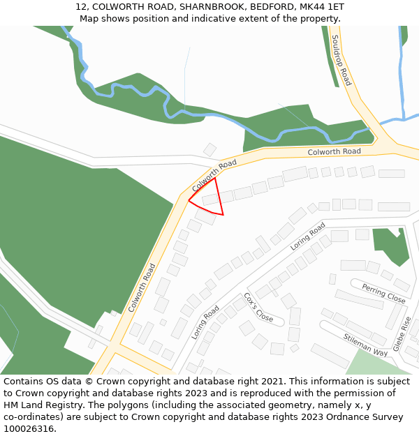 12, COLWORTH ROAD, SHARNBROOK, BEDFORD, MK44 1ET: Location map and indicative extent of plot