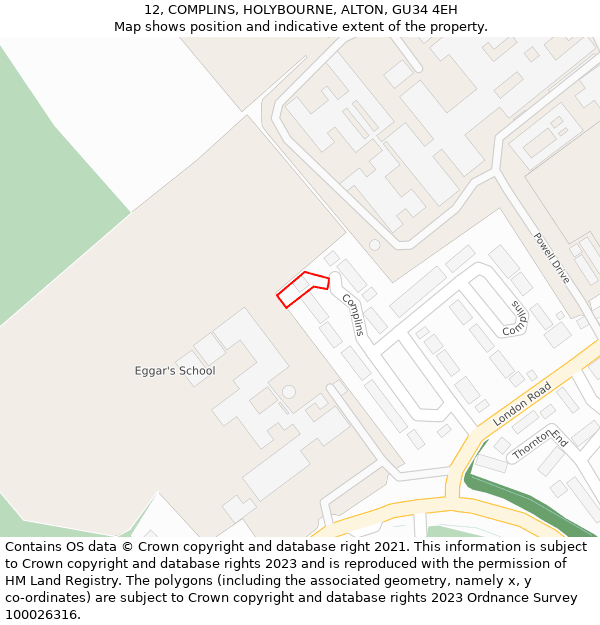 12, COMPLINS, HOLYBOURNE, ALTON, GU34 4EH: Location map and indicative extent of plot