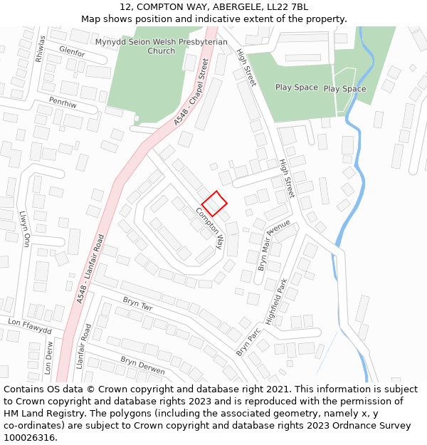 12, COMPTON WAY, ABERGELE, LL22 7BL: Location map and indicative extent of plot