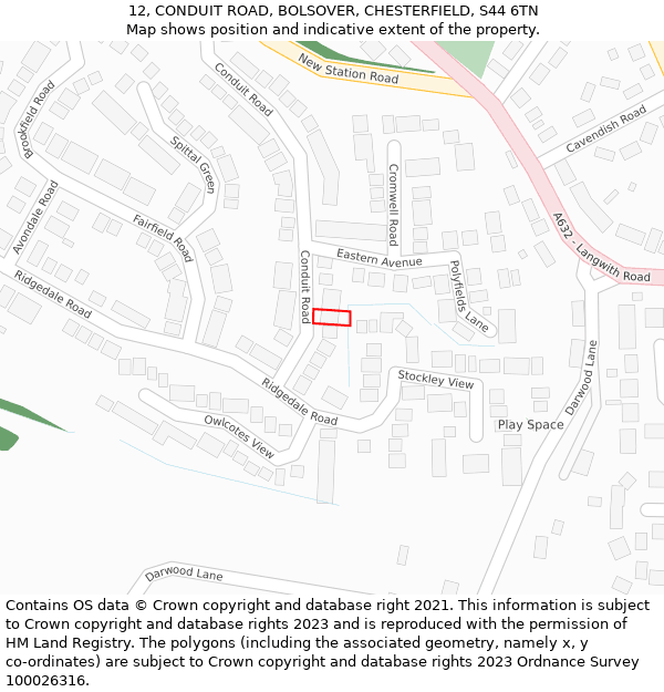 12, CONDUIT ROAD, BOLSOVER, CHESTERFIELD, S44 6TN: Location map and indicative extent of plot