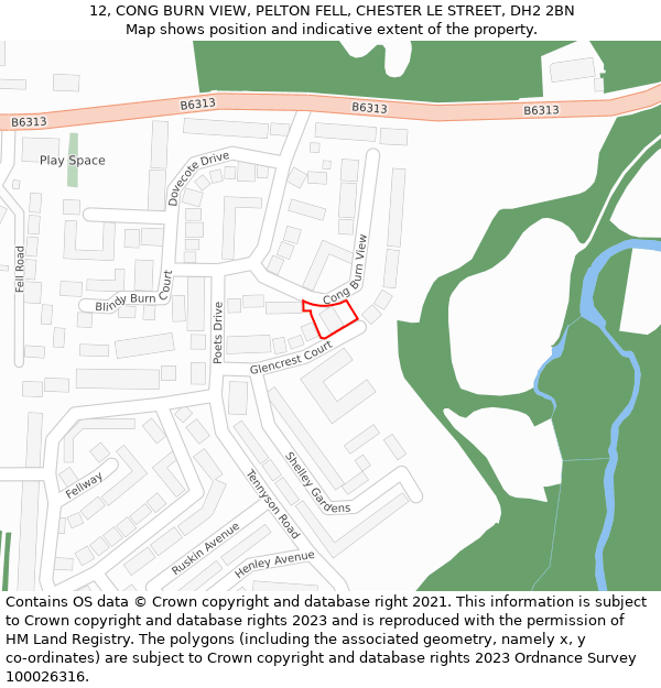 12, CONG BURN VIEW, PELTON FELL, CHESTER LE STREET, DH2 2BN: Location map and indicative extent of plot