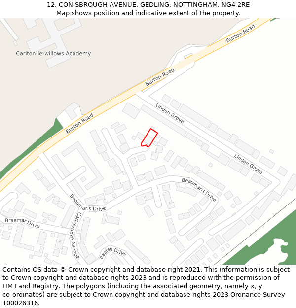 12, CONISBROUGH AVENUE, GEDLING, NOTTINGHAM, NG4 2RE: Location map and indicative extent of plot