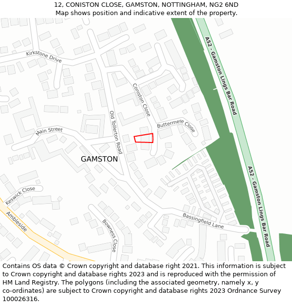 12, CONISTON CLOSE, GAMSTON, NOTTINGHAM, NG2 6ND: Location map and indicative extent of plot