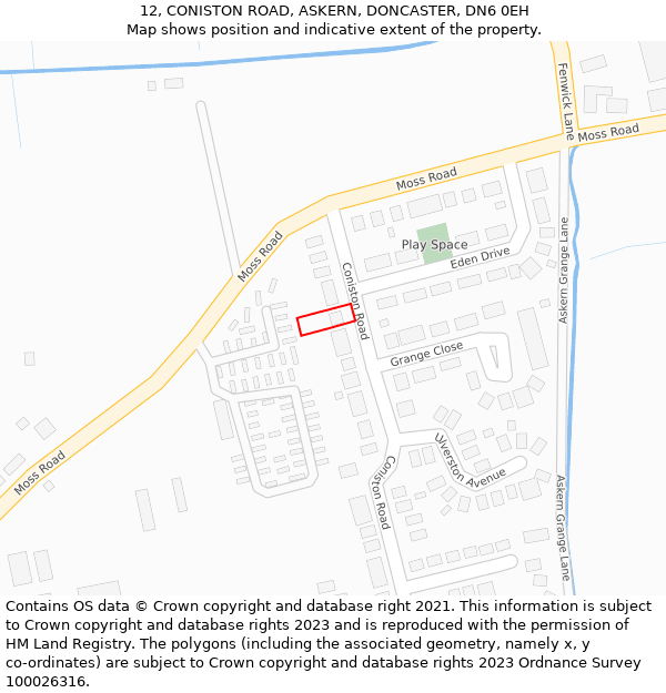 12, CONISTON ROAD, ASKERN, DONCASTER, DN6 0EH: Location map and indicative extent of plot