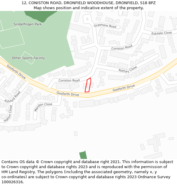 12, CONISTON ROAD, DRONFIELD WOODHOUSE, DRONFIELD, S18 8PZ: Location map and indicative extent of plot