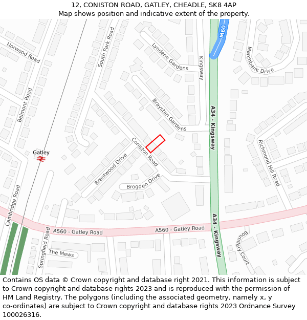 12, CONISTON ROAD, GATLEY, CHEADLE, SK8 4AP: Location map and indicative extent of plot