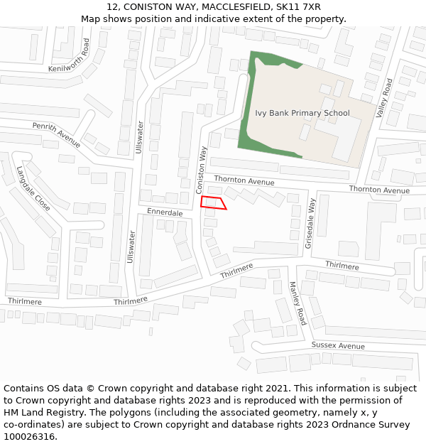 12, CONISTON WAY, MACCLESFIELD, SK11 7XR: Location map and indicative extent of plot