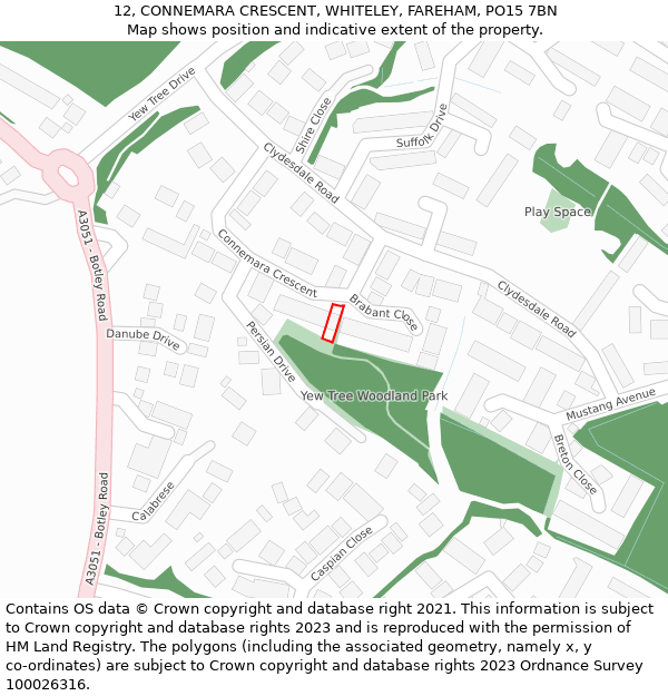 12, CONNEMARA CRESCENT, WHITELEY, FAREHAM, PO15 7BN: Location map and indicative extent of plot