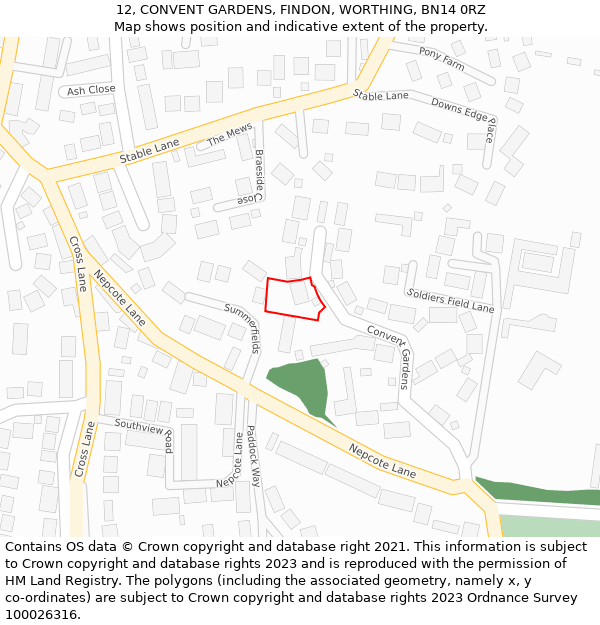 12, CONVENT GARDENS, FINDON, WORTHING, BN14 0RZ: Location map and indicative extent of plot