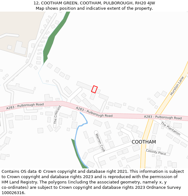 12, COOTHAM GREEN, COOTHAM, PULBOROUGH, RH20 4JW: Location map and indicative extent of plot