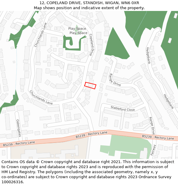 12, COPELAND DRIVE, STANDISH, WIGAN, WN6 0XR: Location map and indicative extent of plot