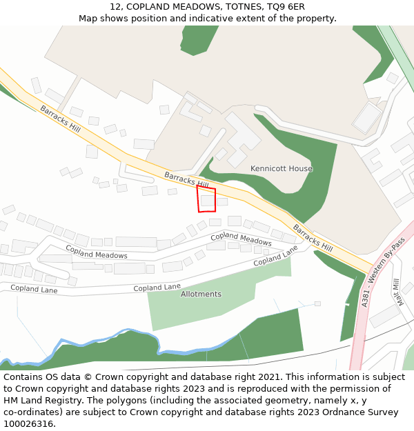 12, COPLAND MEADOWS, TOTNES, TQ9 6ER: Location map and indicative extent of plot