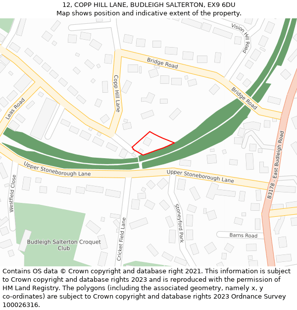 12, COPP HILL LANE, BUDLEIGH SALTERTON, EX9 6DU: Location map and indicative extent of plot