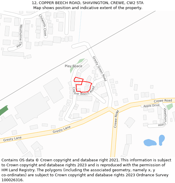 12, COPPER BEECH ROAD, SHAVINGTON, CREWE, CW2 5TA: Location map and indicative extent of plot