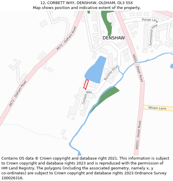 12, CORBETT WAY, DENSHAW, OLDHAM, OL3 5SX: Location map and indicative extent of plot