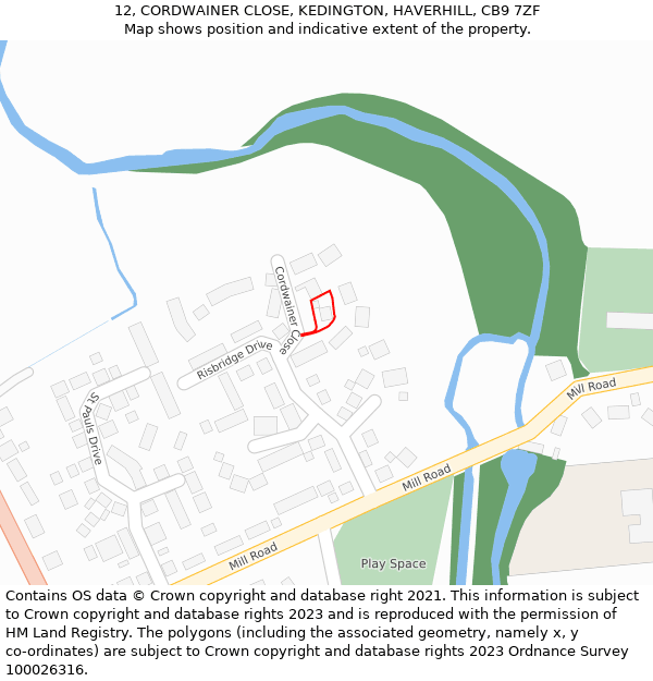 12, CORDWAINER CLOSE, KEDINGTON, HAVERHILL, CB9 7ZF: Location map and indicative extent of plot