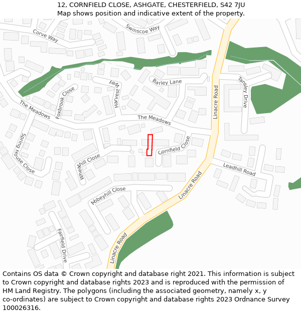 12, CORNFIELD CLOSE, ASHGATE, CHESTERFIELD, S42 7JU: Location map and indicative extent of plot