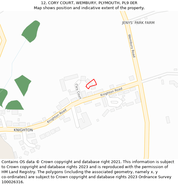 12, CORY COURT, WEMBURY, PLYMOUTH, PL9 0ER: Location map and indicative extent of plot