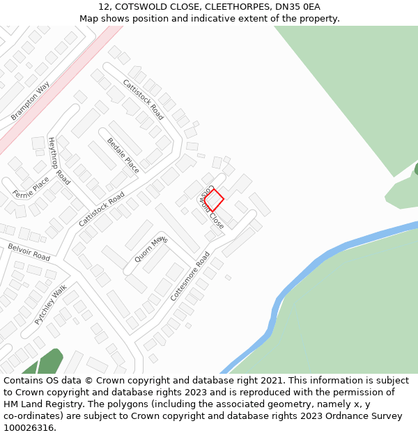 12, COTSWOLD CLOSE, CLEETHORPES, DN35 0EA: Location map and indicative extent of plot