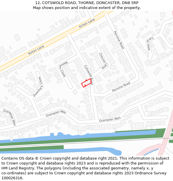 12, COTSWOLD ROAD, THORNE, DONCASTER, DN8 5RP: Location map and indicative extent of plot