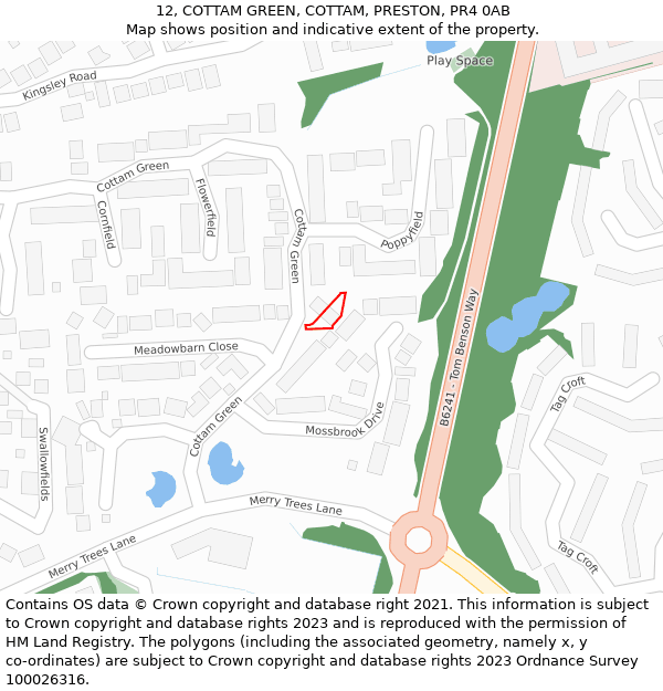 12, COTTAM GREEN, COTTAM, PRESTON, PR4 0AB: Location map and indicative extent of plot