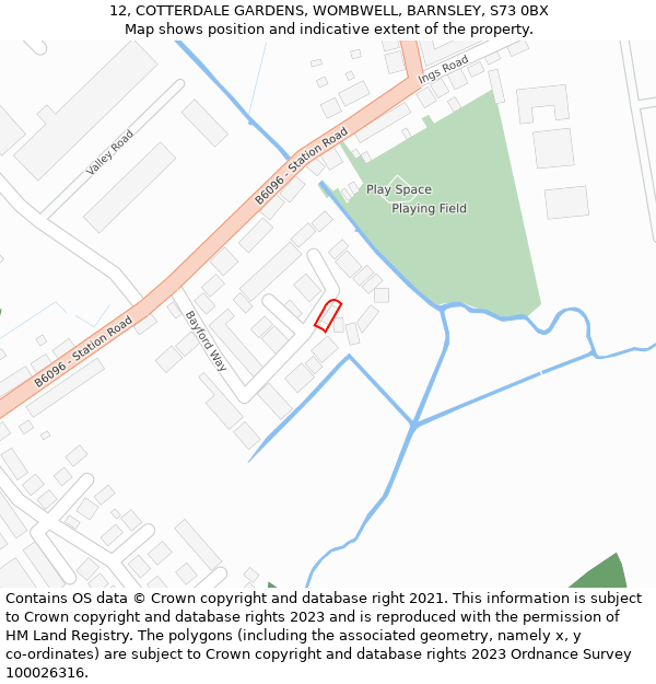 12, COTTERDALE GARDENS, WOMBWELL, BARNSLEY, S73 0BX: Location map and indicative extent of plot