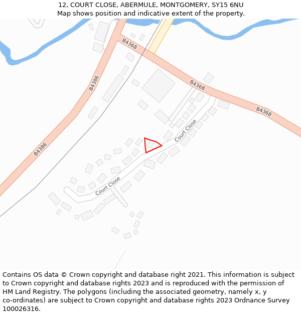 12, COURT CLOSE, ABERMULE, MONTGOMERY, SY15 6NU: Location map and indicative extent of plot