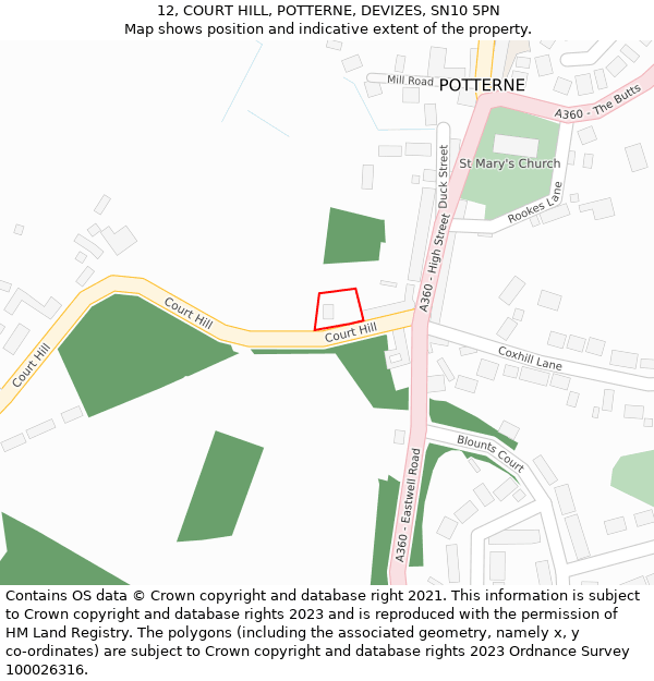 12, COURT HILL, POTTERNE, DEVIZES, SN10 5PN: Location map and indicative extent of plot