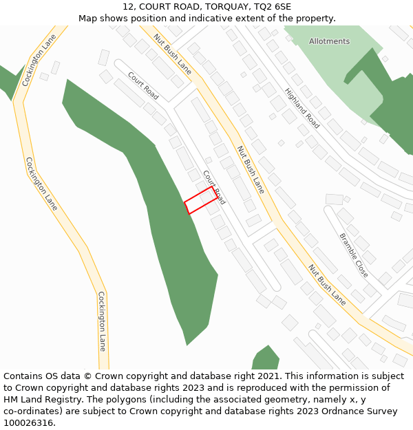 12, COURT ROAD, TORQUAY, TQ2 6SE: Location map and indicative extent of plot