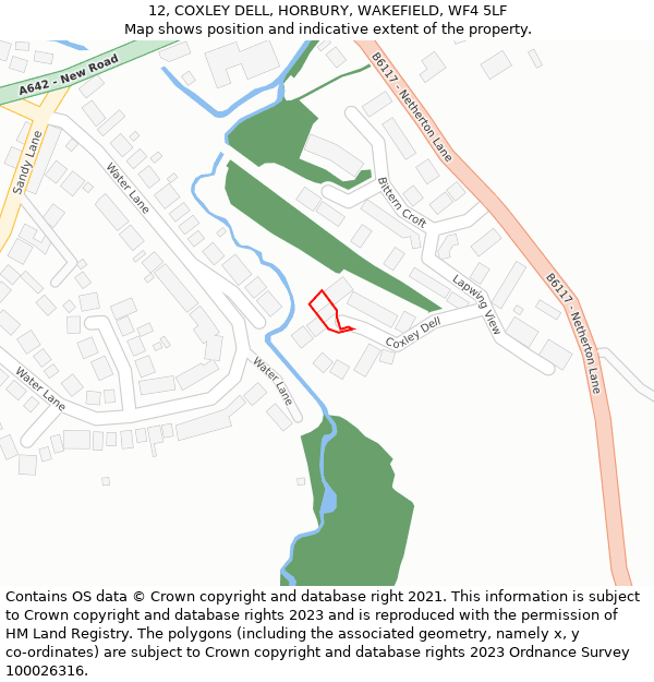 12, COXLEY DELL, HORBURY, WAKEFIELD, WF4 5LF: Location map and indicative extent of plot