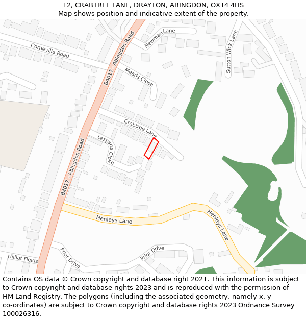 12, CRABTREE LANE, DRAYTON, ABINGDON, OX14 4HS: Location map and indicative extent of plot