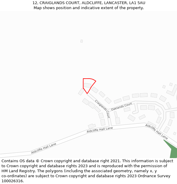 12, CRAIGLANDS COURT, ALDCLIFFE, LANCASTER, LA1 5AU: Location map and indicative extent of plot