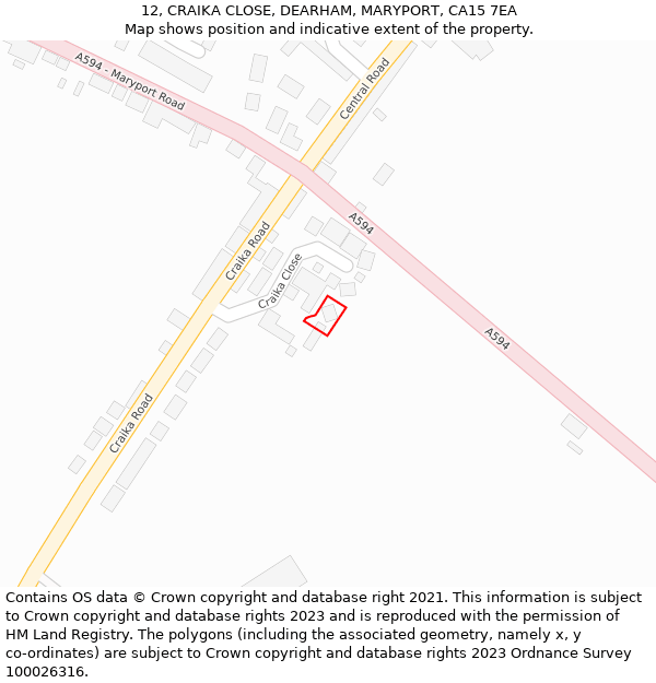 12, CRAIKA CLOSE, DEARHAM, MARYPORT, CA15 7EA: Location map and indicative extent of plot